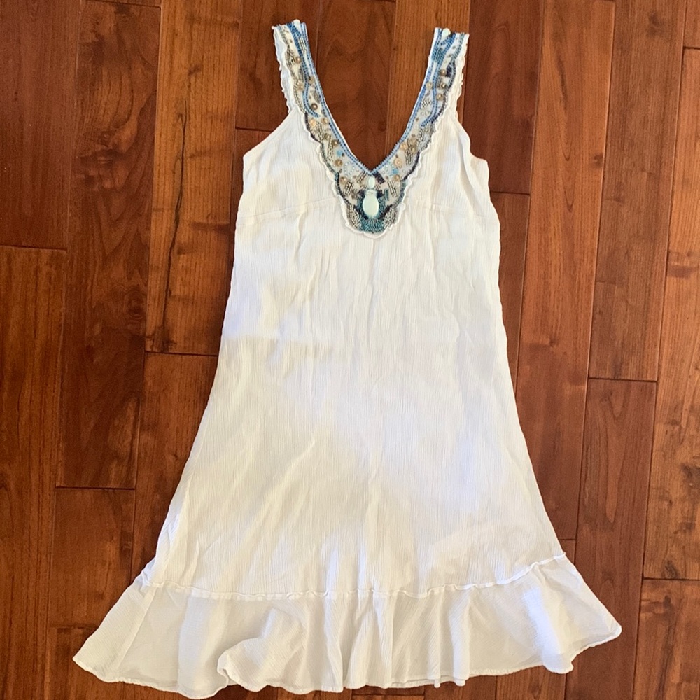 BCBG irls maxi dress Women's Medium (6/8) White crepe beaded BOHO lined sundress - Picture 7 of 14